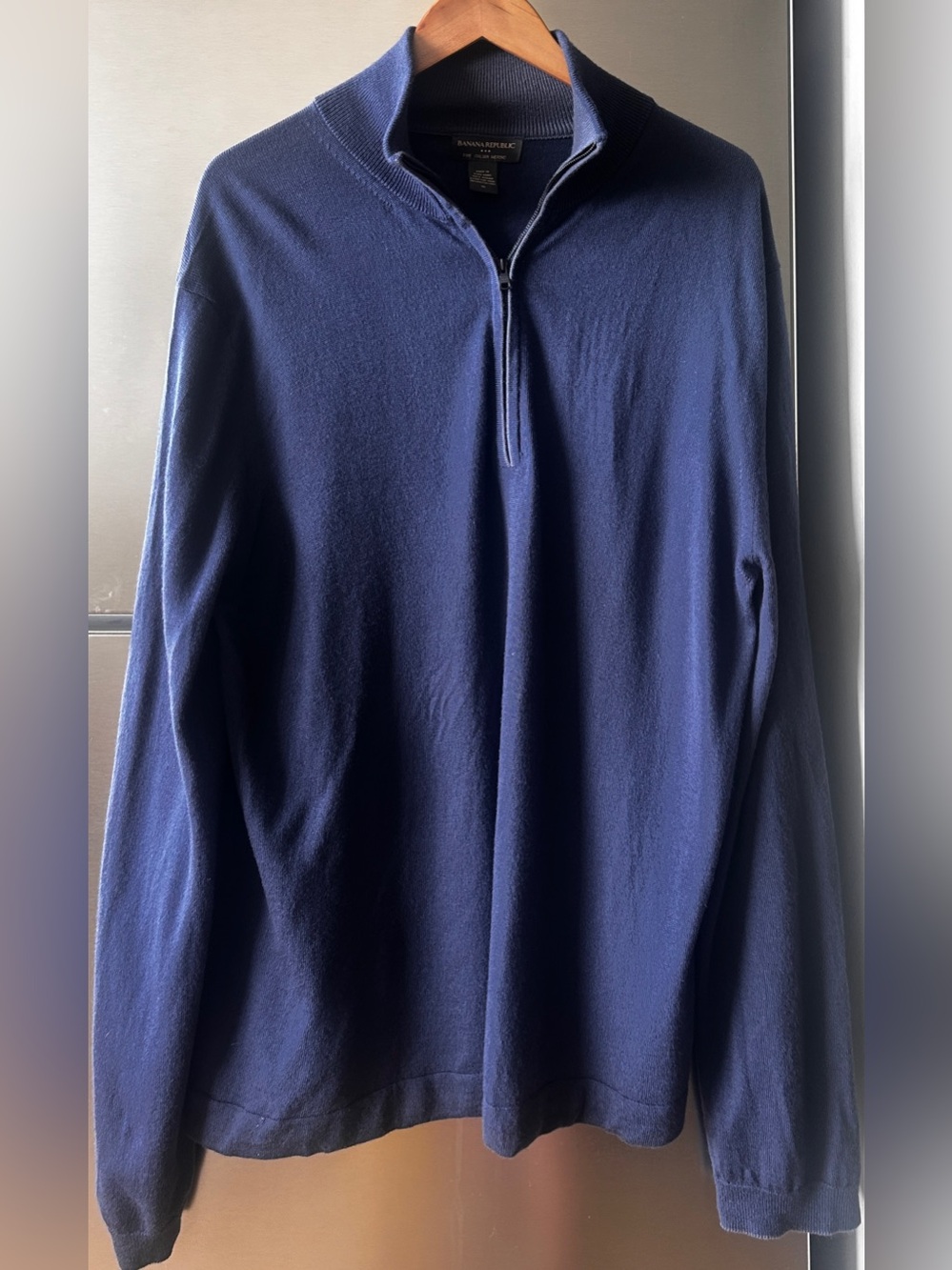 Banana Republic XL 100% Merino Wool Quarter Zip Sweater Navy Blue